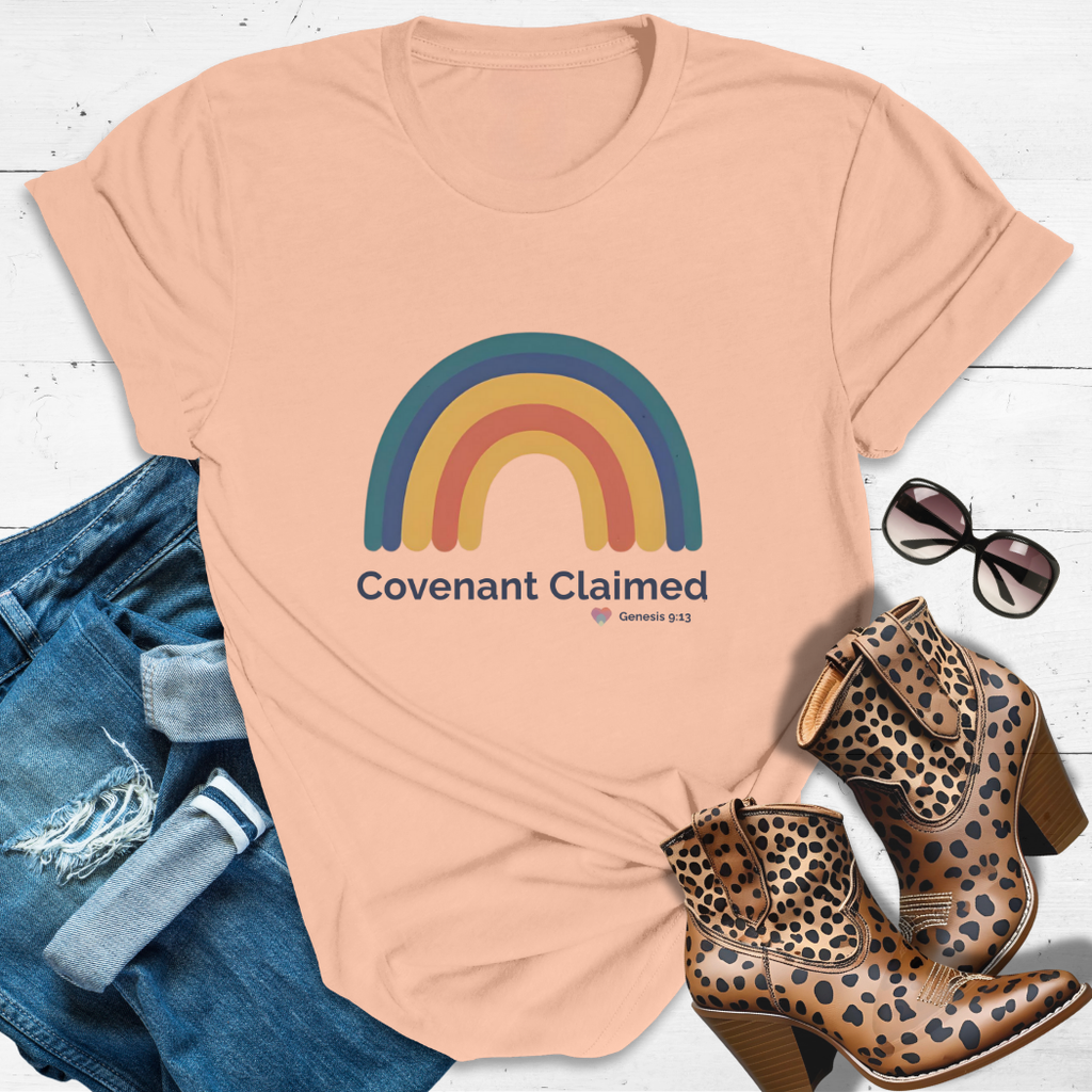Covenant Claimed – Heart Rainbow Edition™ Tee — Secured by His Promise.
