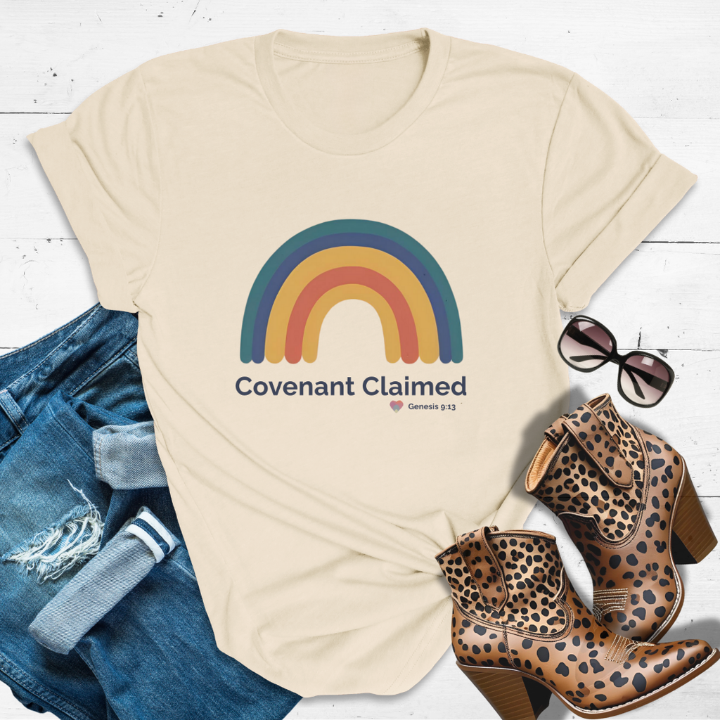 Covenant Claimed – Heart Rainbow Edition™ Tee — Secured by His Promise.