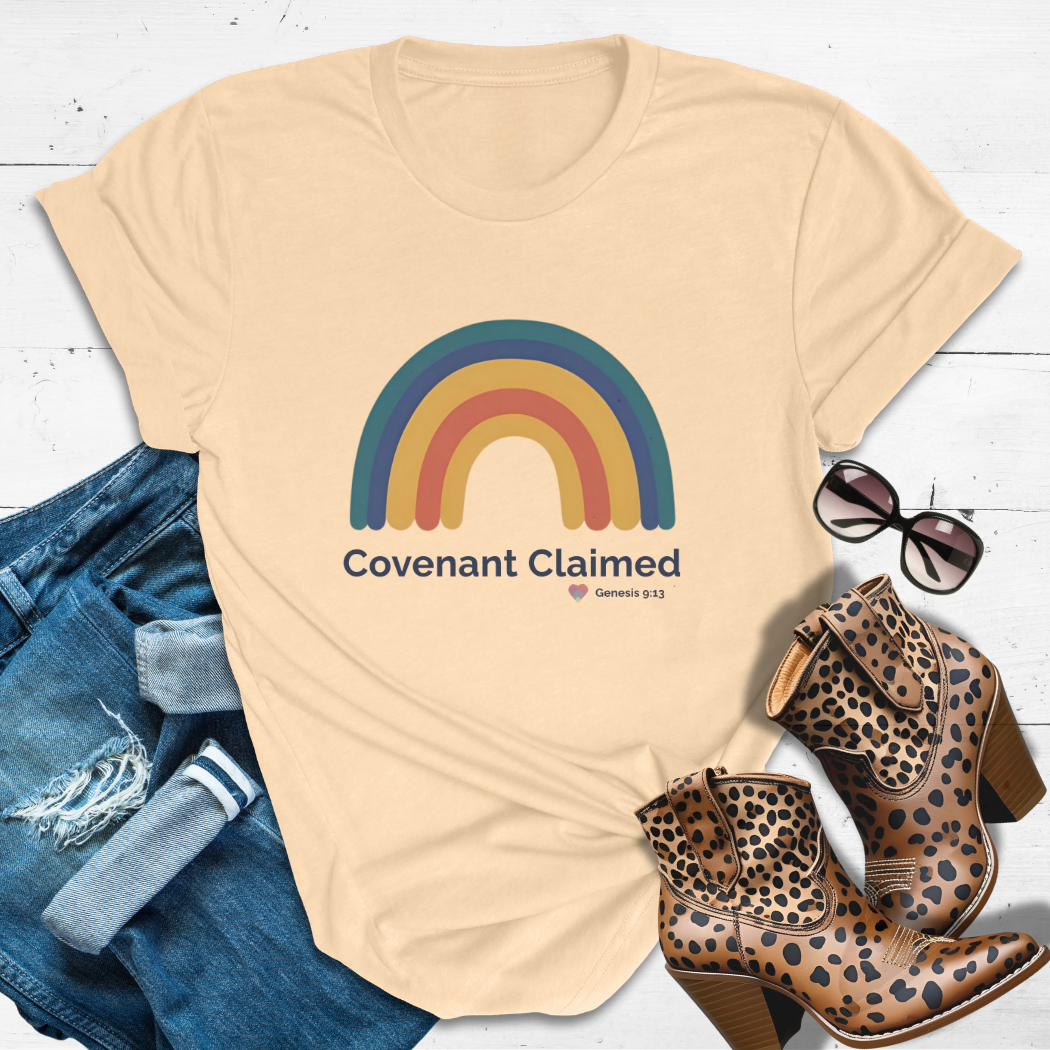 Covenant Claimed – Heart Rainbow Edition™ Tee — Secured by His Promise.