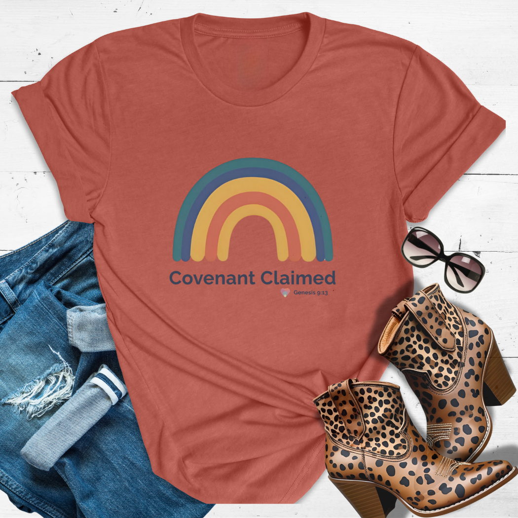 Covenant Claimed – Heart Rainbow Edition™ Tee — Secured by His Promise.