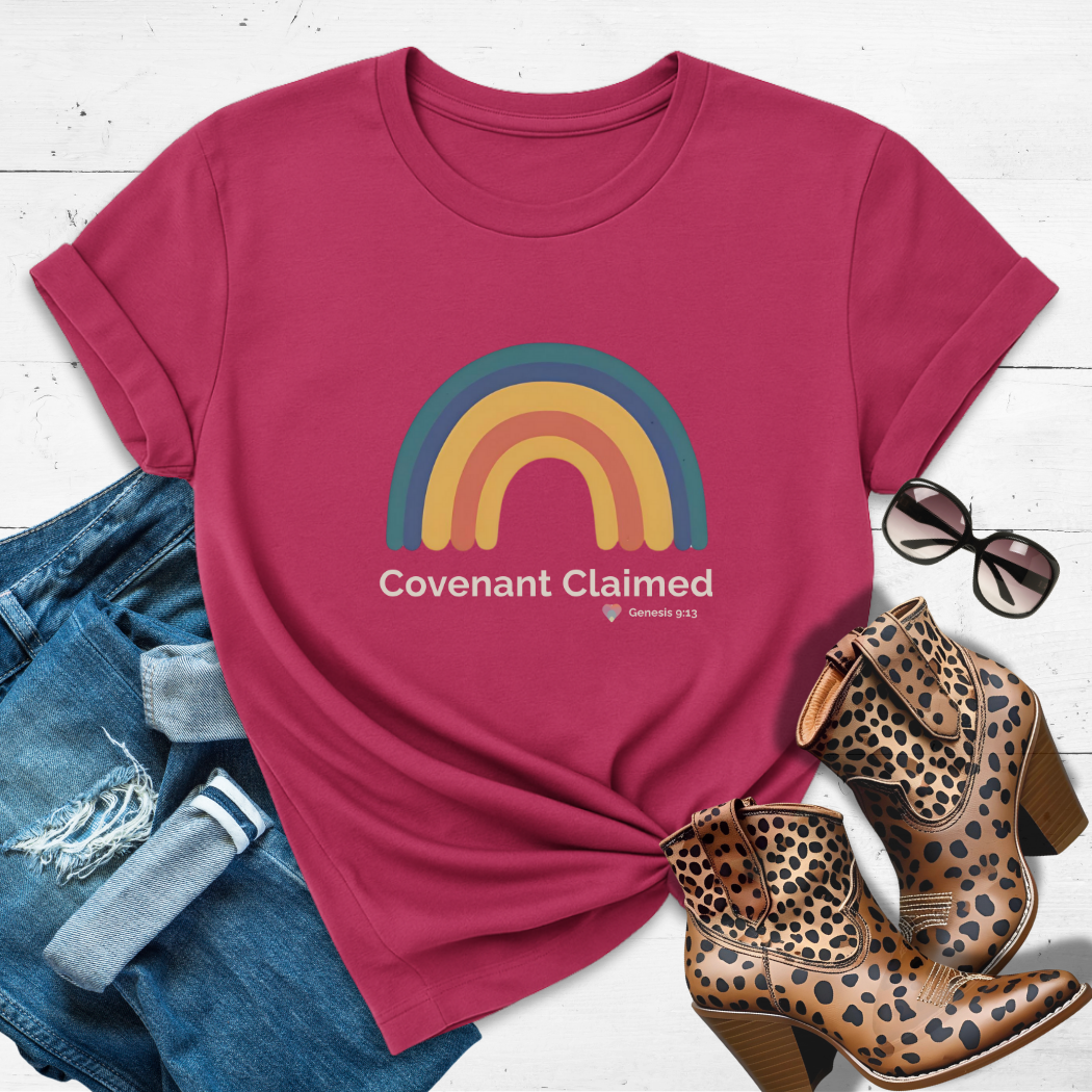 Covenant Claimed – Heart Rainbow Edition™ Tee — Secured by His Promise.