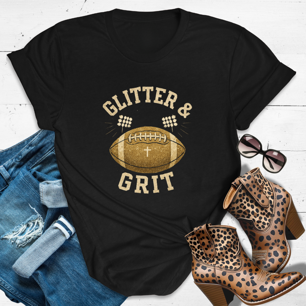 GLITTER & GRIT.™ Tee – Faith, Football & Fierce Energy