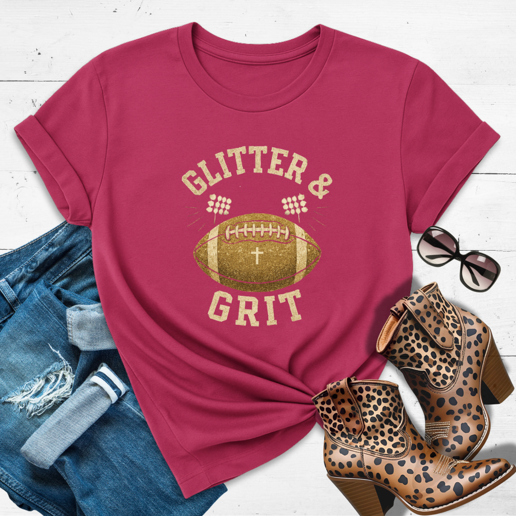 GLITTER & GRIT.™ Tee – Faith, Football & Fierce Energy