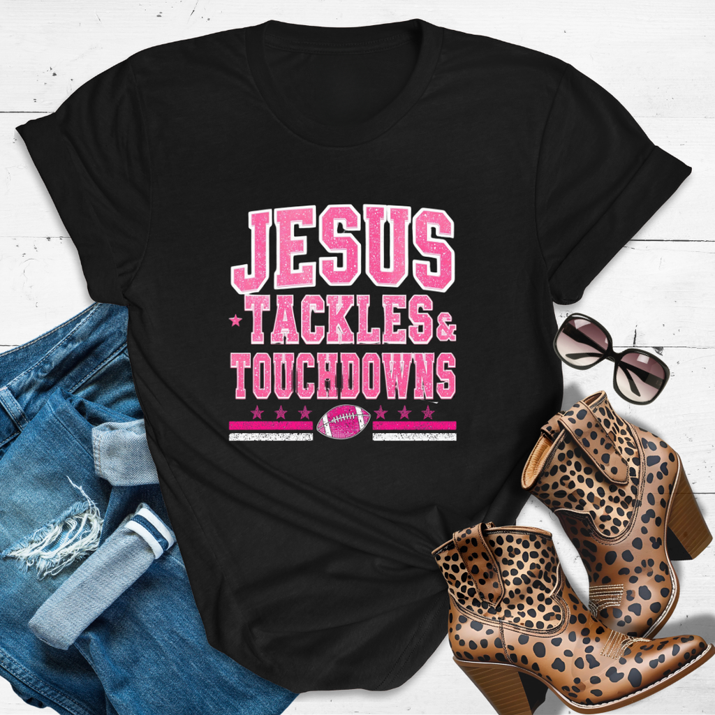 JESUS, TACKLES & TOUCHDOWNS.™ Tee — Faith, field goals, and fierce spirit