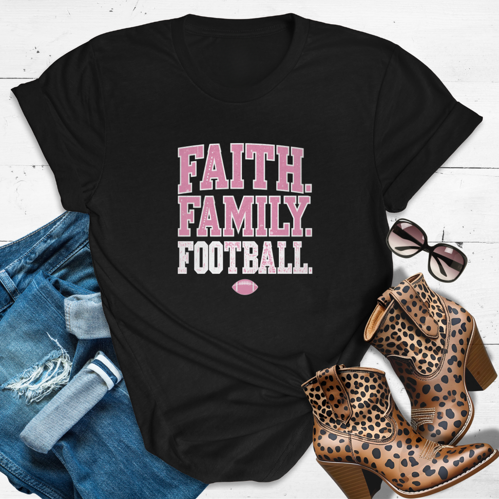 FAITH. FAMILY. FOOTBALL.™  Tee — Friday lights, Sunday faith, everyday fierce.