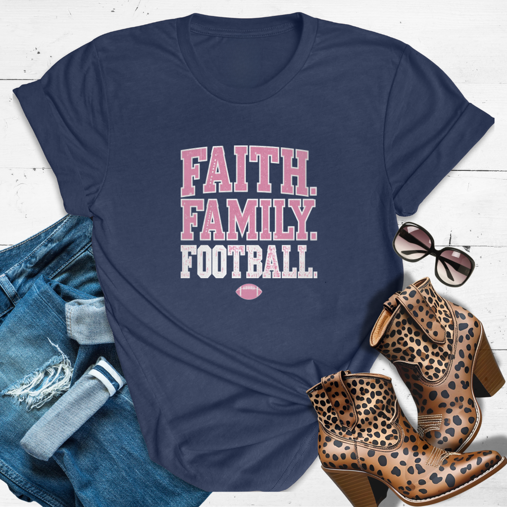 FAITH. FAMILY. FOOTBALL.™  Tee — Friday lights, Sunday faith, everyday fierce.