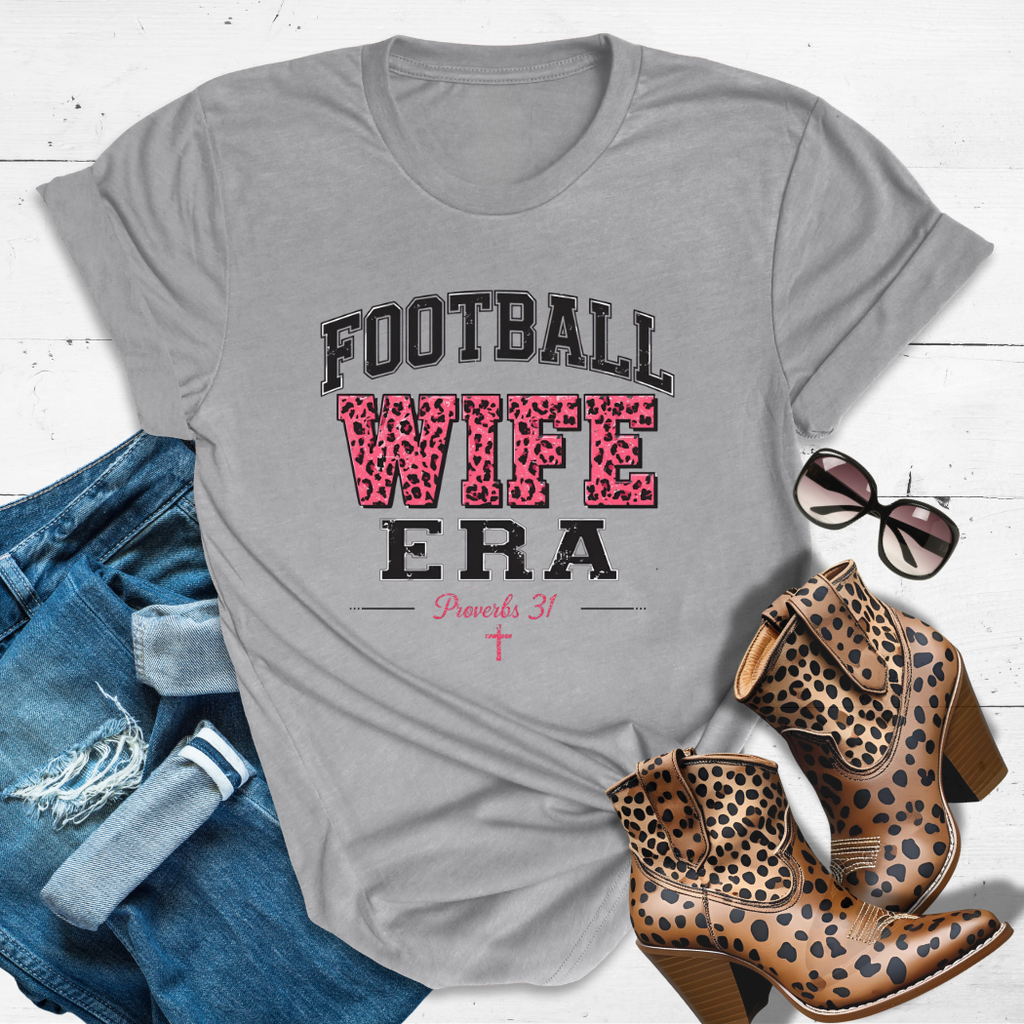 FOOTBALL WIFE ERA.™ Tee — Sundays = stadiums + scripture.