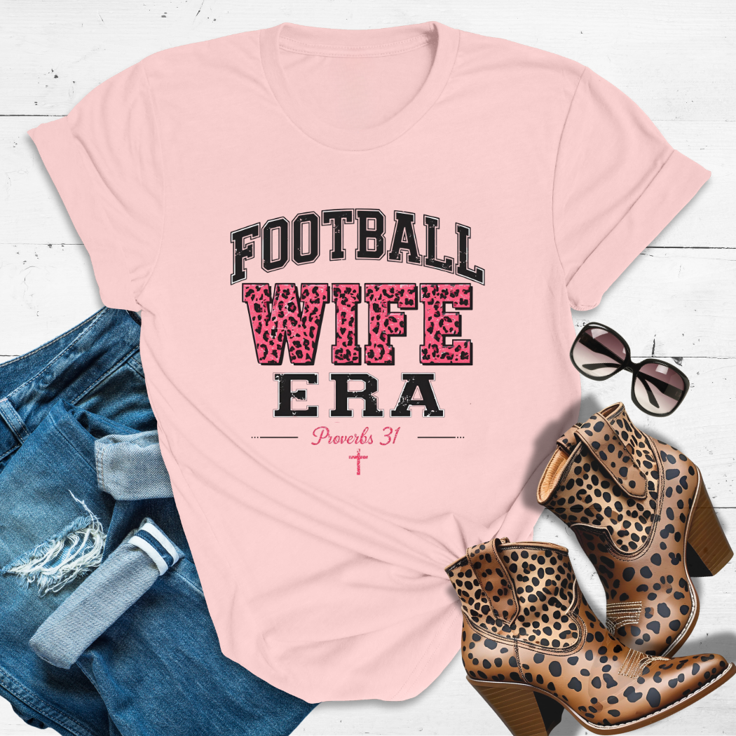 FOOTBALL WIFE ERA.™ Tee — Sundays = stadiums + scripture.