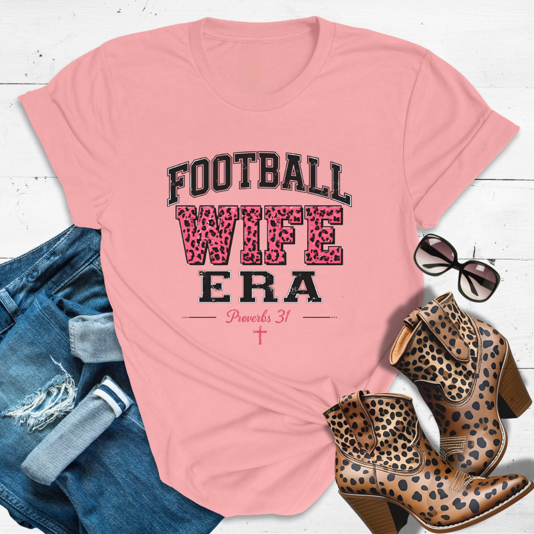 FOOTBALL WIFE ERA.™ Tee — Sundays = stadiums + scripture.