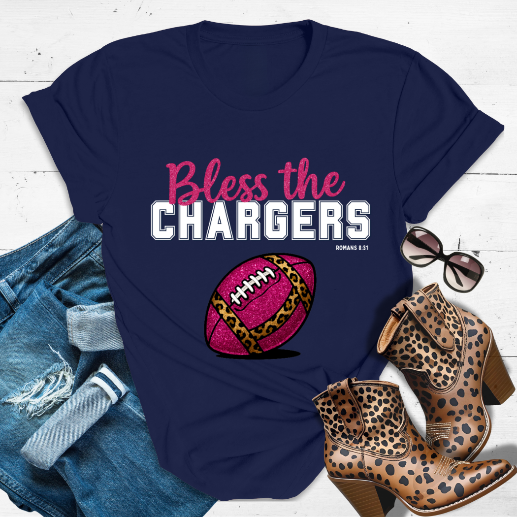 BLESS THE CHARGERS™ Tee — Heaven’s got favorites — and she’s loud in the stands.