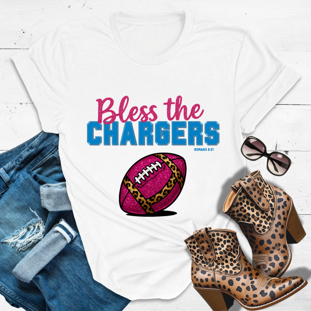 BLESS THE CHARGERS™ Tee — Heaven’s got favorites — and she’s loud in the stands.