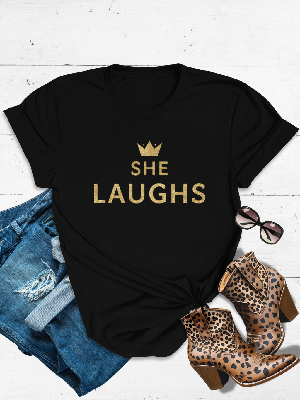 SHE LAUGHS.™ Tee – Without Fear of the Future