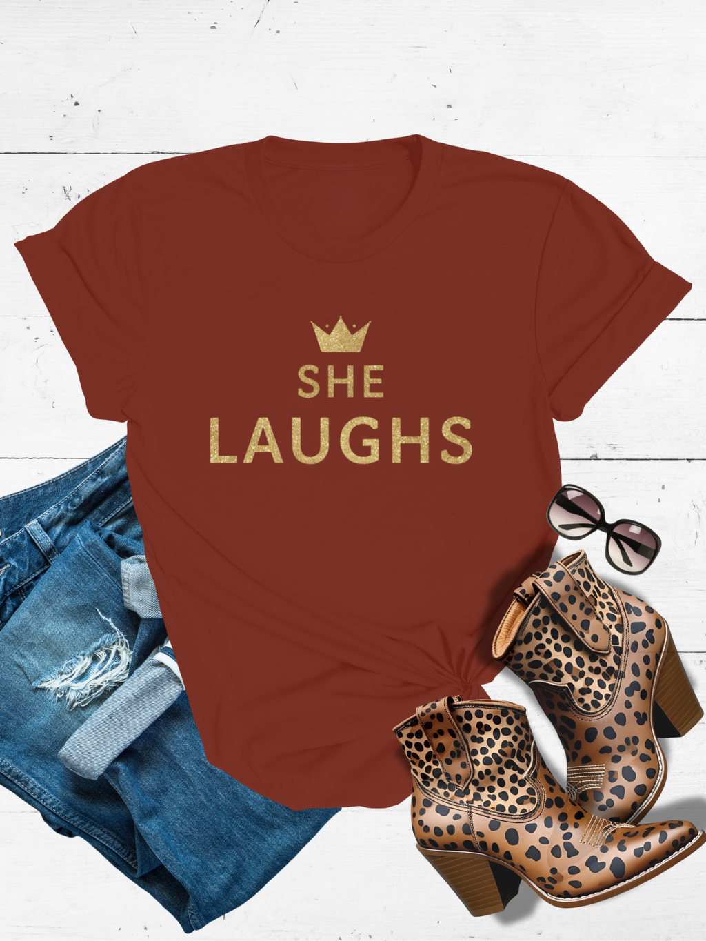 SHE LAUGHS.™ Tee – Without Fear of the Future