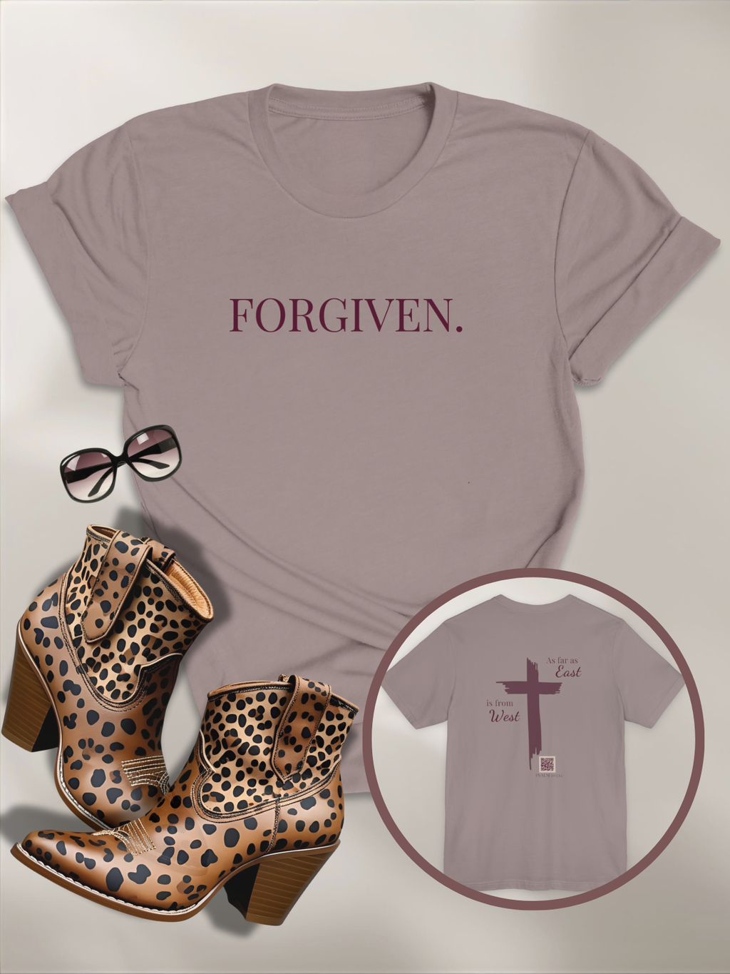 Forgiven Cross Tee — 'As Far as East to West' Christian T-Shirt