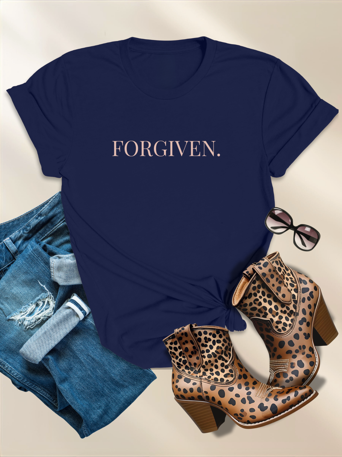 Forgiven Cross Tee — 'As Far as East to West' Christian T-Shirt