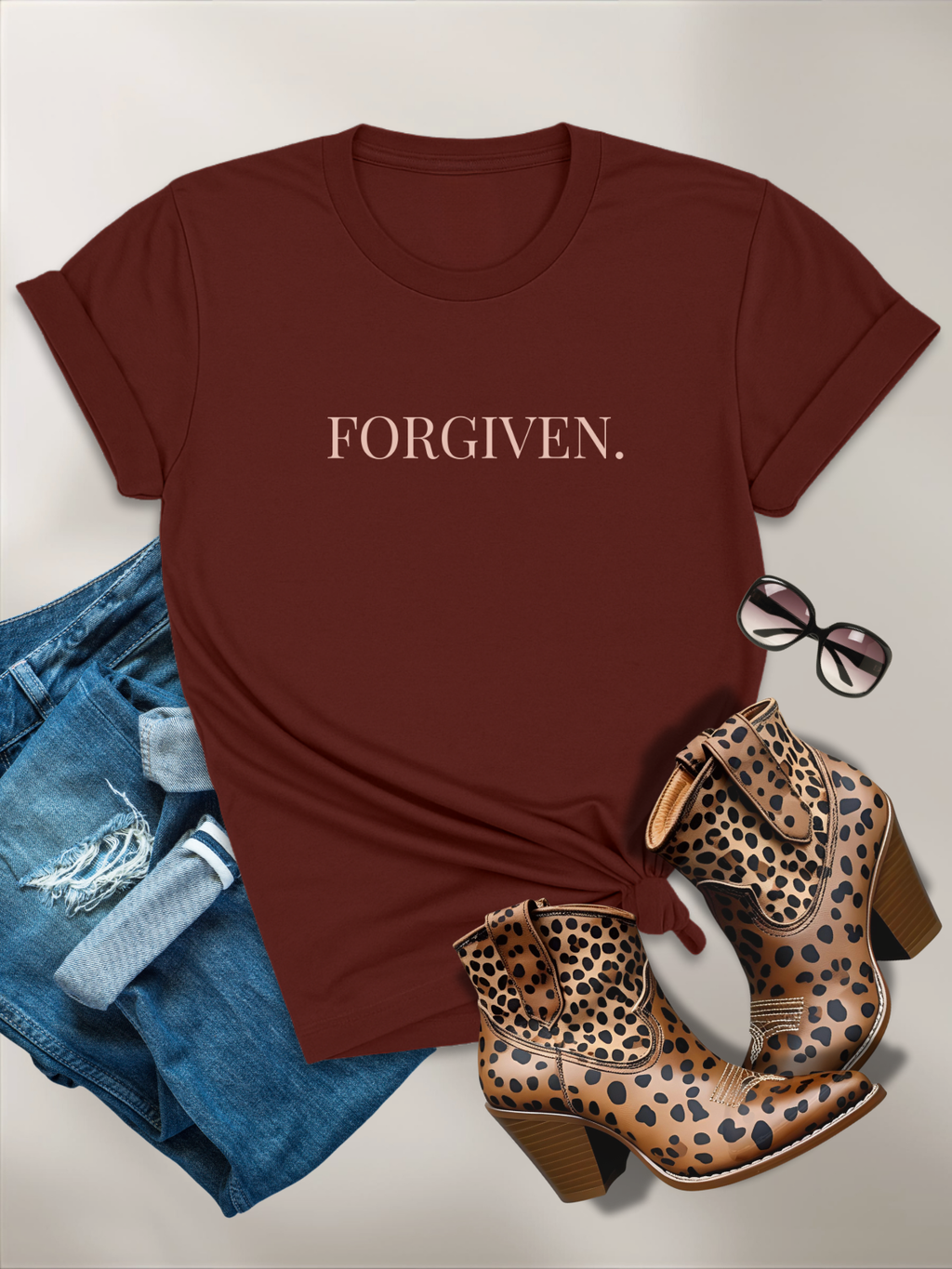 Forgiven Cross Tee — 'As Far as East to West' Christian T-Shirt