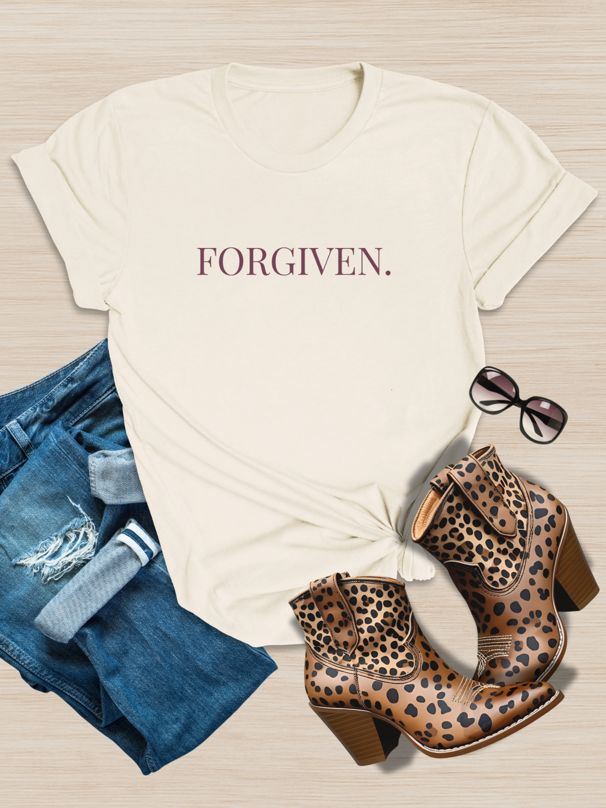 Forgiven Cross Tee — 'As Far as East to West' Christian T-Shirt