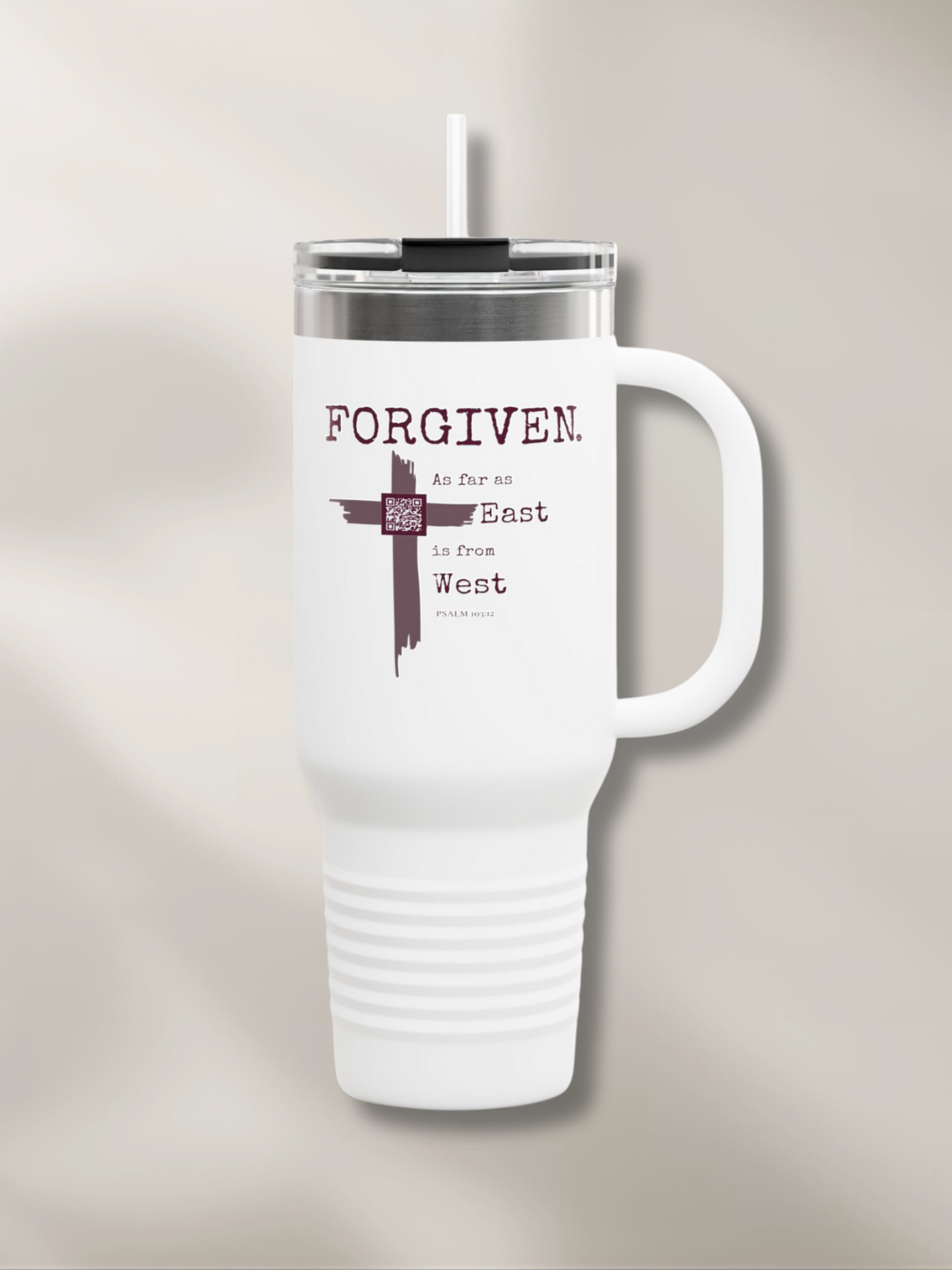 FORGIVEN.™ — Scripture-In-Motion QR™ 40oz Travel Mug
